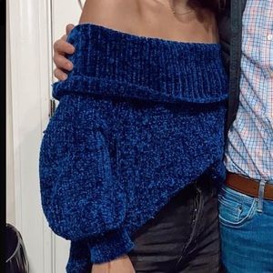 Off-The-Shoulder Royal Blue Sweater